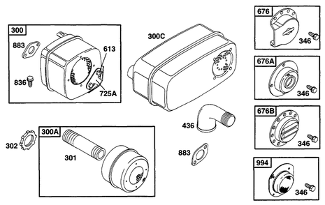 Muffler Grp Diagram and Parts List for 252707-0135-XX  Briggs and Stratton Engine